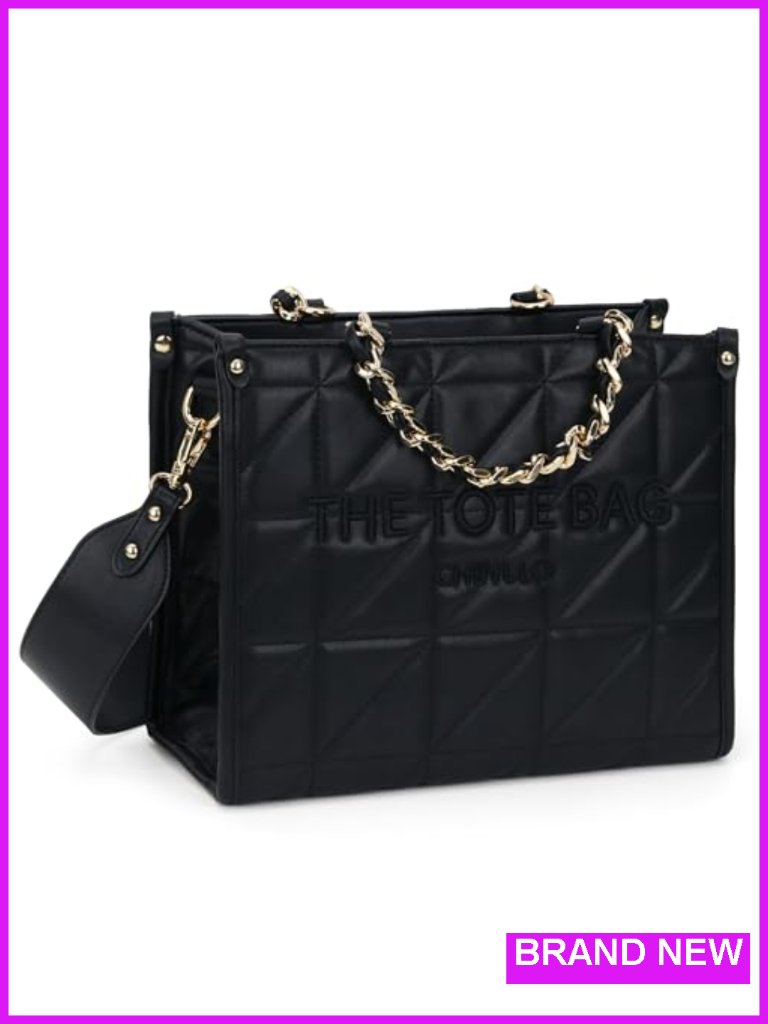 Faux Leather Tote Bag With Detachable Shoulder Strap Quilted Satchel